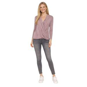 Betabrand Medium Heathered Pink Long Sleeve Wrap Top